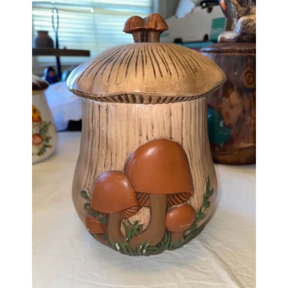 Vintage 1970s Ceramic Arnel's Merry Mushroom Large Canister